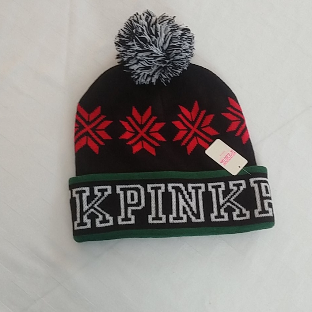 Victoria's Secret PINK Pom Pom Beanie Hat Fair Isle